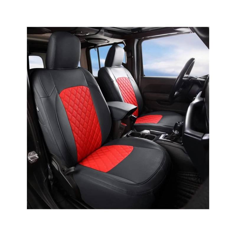 Sitzsets, komplettes Set aus wasserdichtem Leder for Pickup-Trucks, kompatibel mit Wrangler Unlimited 2018 bis 2024, mit Getränkehalter(Black red) von KKGHYYMG