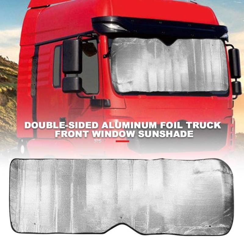 LKW Sonnenschutz Frontscheibe Faltbar Scheibenabdeckung Auto Frontscheibe Doppelseitiger Silber Aluminium UV Ray Blocker Halten Sie Ihr Auto 87 * Cool 28" von KKMVIUC