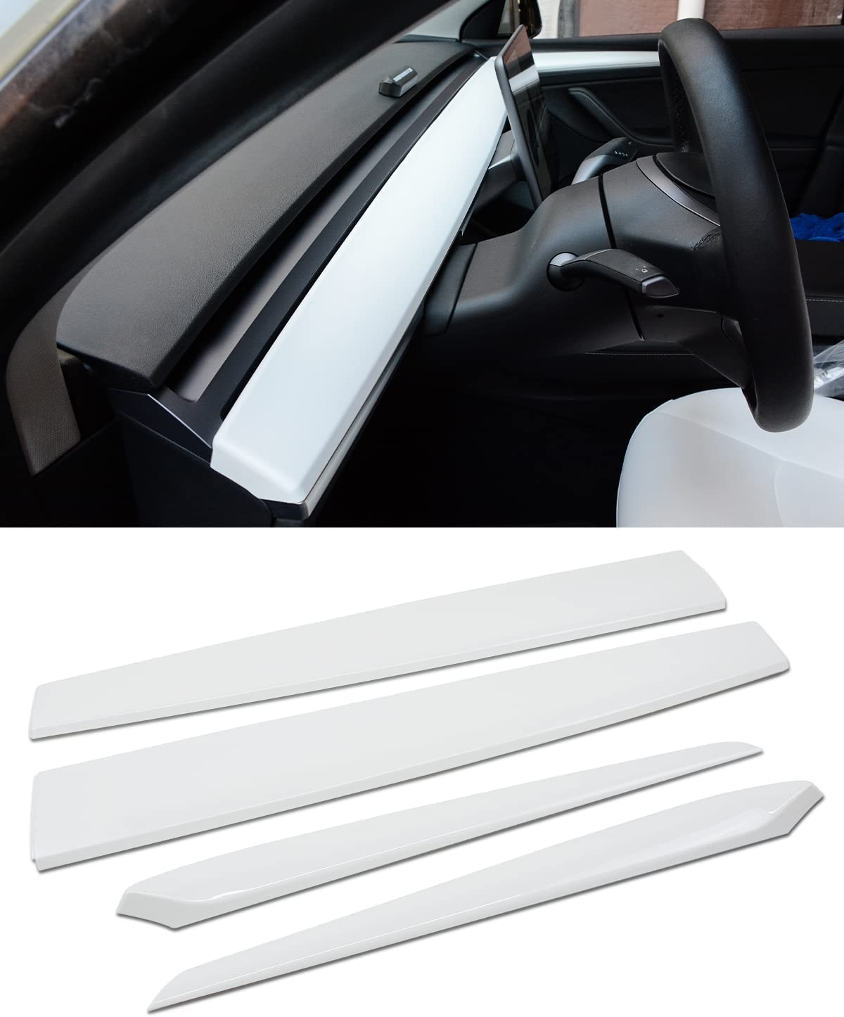 KKTR-CAR für Tesla Model 3 Model Y Dash Wrap Armaturenbrett Türverkleidung, Zubehör für Innenverkleidungskit aus Karbonfaser (Weiß Matt) von KKTR-CAR