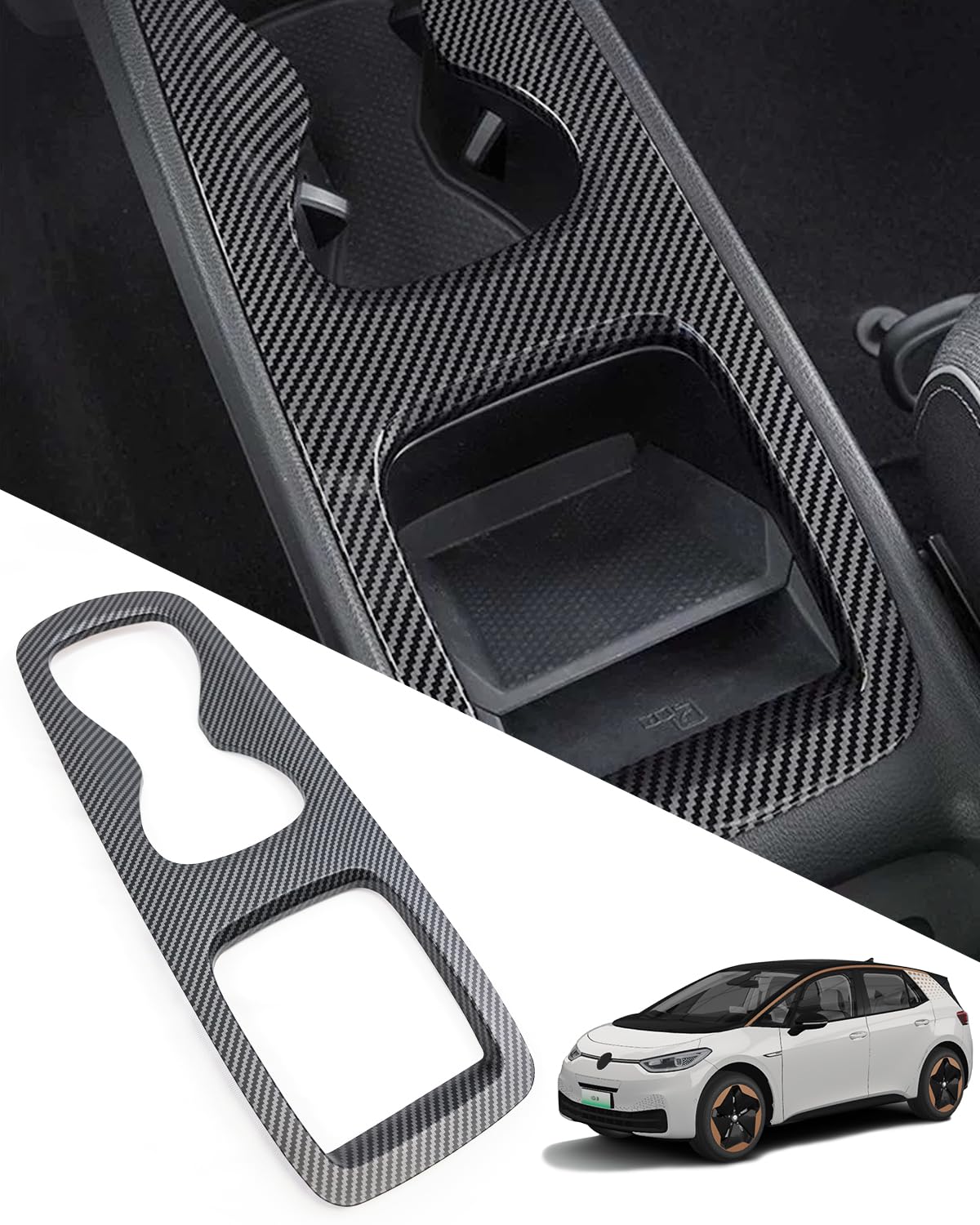 KKTR-CAR Mittelkonsolen-Getränkehalterabdeckung für VW Volkswagen ID.3, Schutzabdeckung mit Kohlefasermuster für die Innenverkleidung von KKTR-CAR