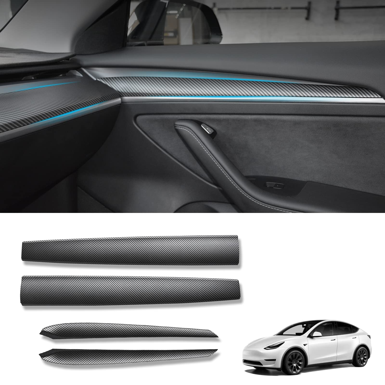KKTR-CAR Tesla Model 3 Model Y Dash Wrap Armaturenbrett Türverkleidung, Zubehör für Innenverkleidungskit aus Karbonfaser (Matt Carbon Fiber1) von KKTR-CAR