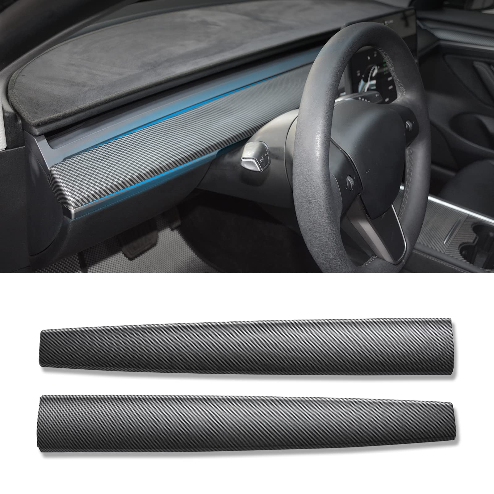 KKTR-CAR Tesla Model 3 Model Y Dash Wrap Armaturenbrett Türverkleidung, Zubehör für Innenverkleidungskit aus Karbonfaser (Matt Carbon Fiber2) von KKTR-CAR