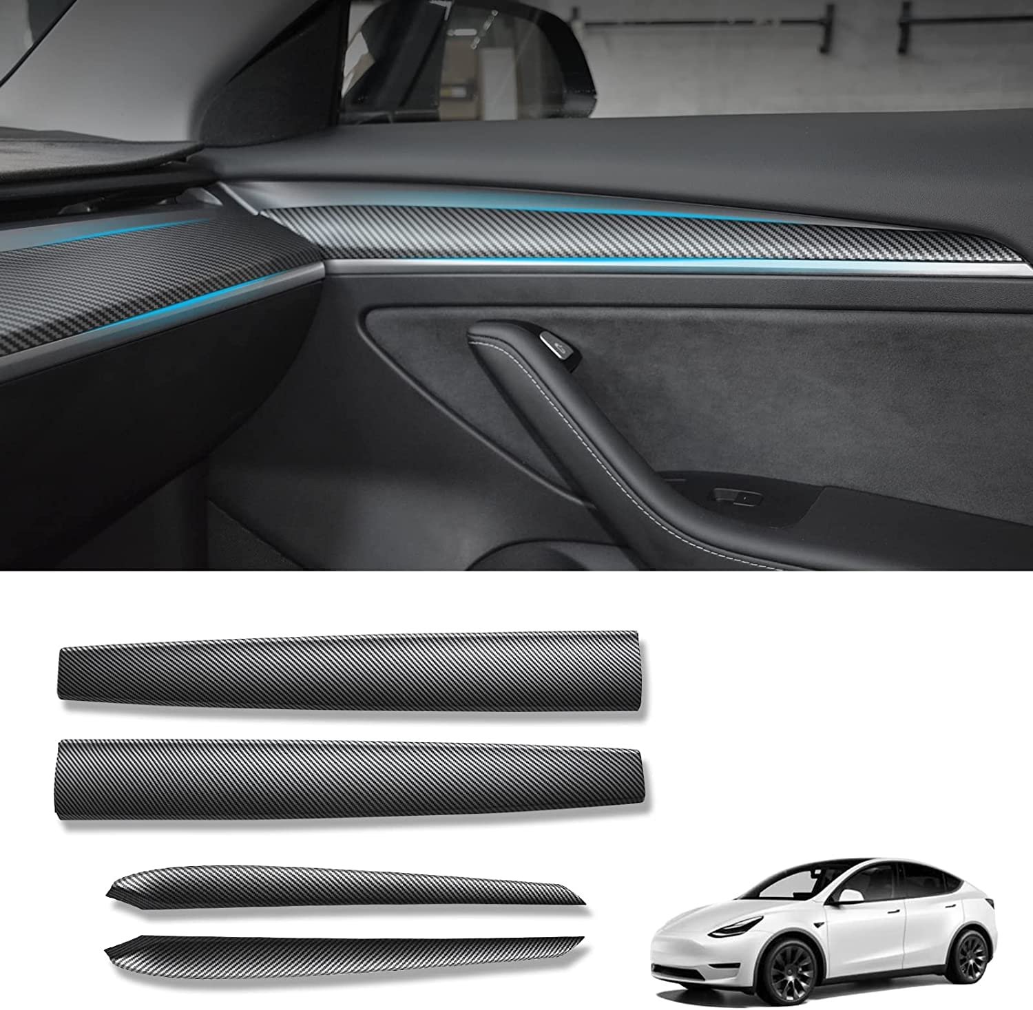 KKTR-CAR für Tesla Model 3 Model Y Dash Wrap Armaturenbrett Türverkleidung, Zubehör für Innenverkleidungskit aus Karbonfaser (Matt Carbon Fiber Muster) von KKTR-CAR