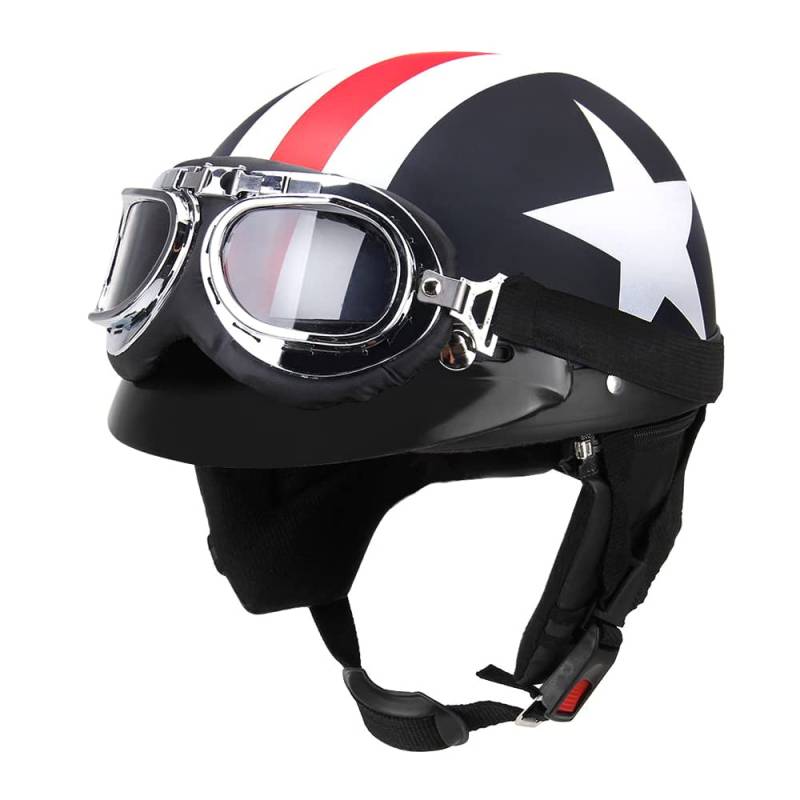 Halboffener Motorradhelm mit Schutzbrille Visierschal Biker Scooter Touring Helm von KKnoon