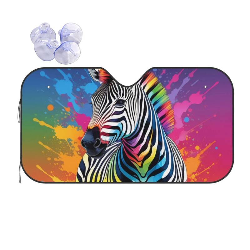 Bunte Sonnenblende mit Regenbogen-Zebra-Druck, für Auto, Frontscheibe, Sonnenschutz, verdickt, universal von KLAMN