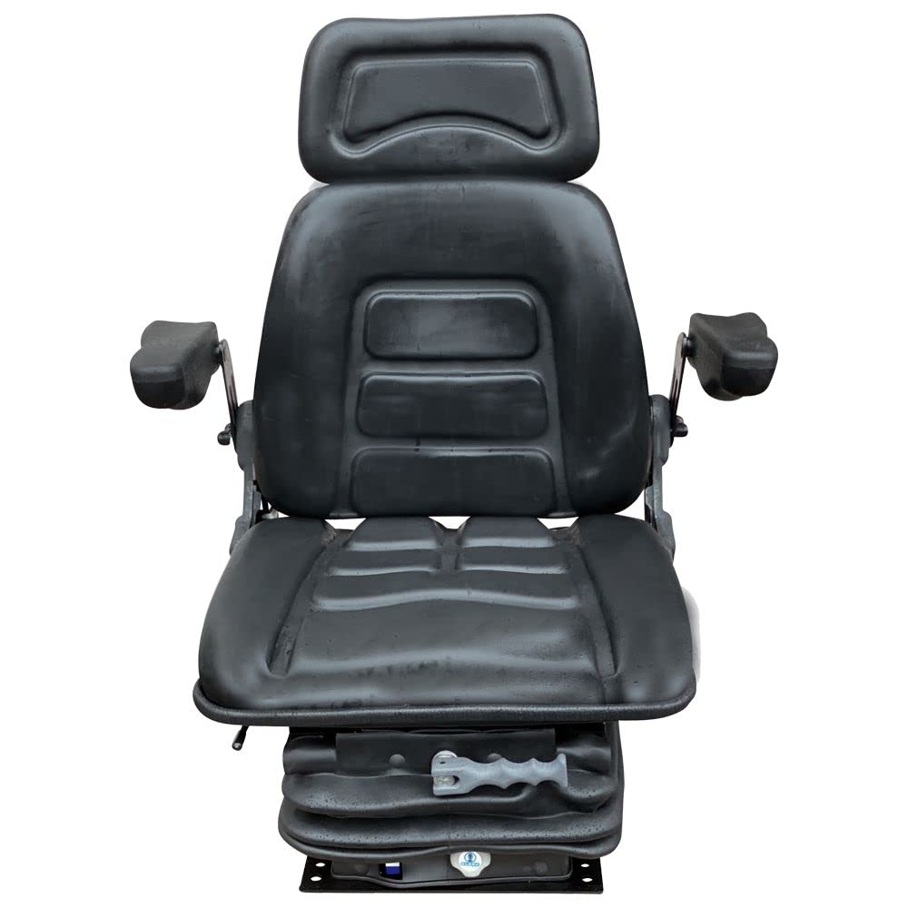 Schleppersitz Traktorsitz kompatibel mit Deutz Case IHC John Deere MF Fahrersitz Universal KS 85H/90AR PVC mit Armlehnen und Rückenverlängerung von KLARA SEATS