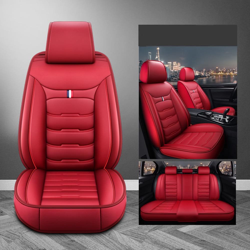 KLBVFDYAN 5Sitzer Leder Auto Sitzbezügesets Sets für Audi A6 C8 Avant 2018 2019 2020 2021 2022 2023 2024, Full Set Schützt den Sitzbezug Wasserdicht Verschleißfest Innenraum,A/Red-A/without headrest von KLBVFDYAN