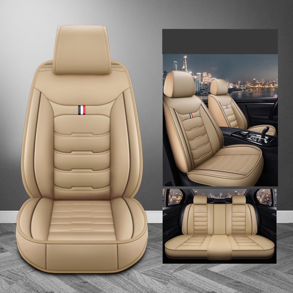 KLBVFDYAN 5Sitzer Leder Auto Sitzbezügesets Sets für Audi A8 Limousine D4 (5seats) LWB 2010-2017, Full Set Schützt den Sitzbezug Wasserdicht Verschleißfest Innenraum,A/Beige-A/without headrest von KLBVFDYAN