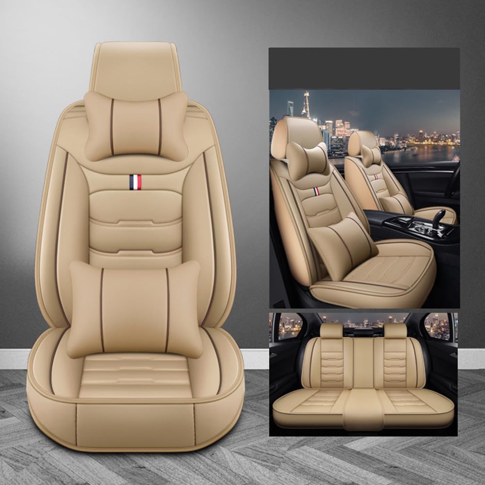 KLBVFDYAN 5Sitzer Leder Auto Sitzbezügesets Sets für Audi A8 Limousine D4 (5seats) SWB 2010-2017, Full Set Schützt den Sitzbezug Wasserdicht Verschleißfest Innenraum,A/Beige-A/with headrest von KLBVFDYAN