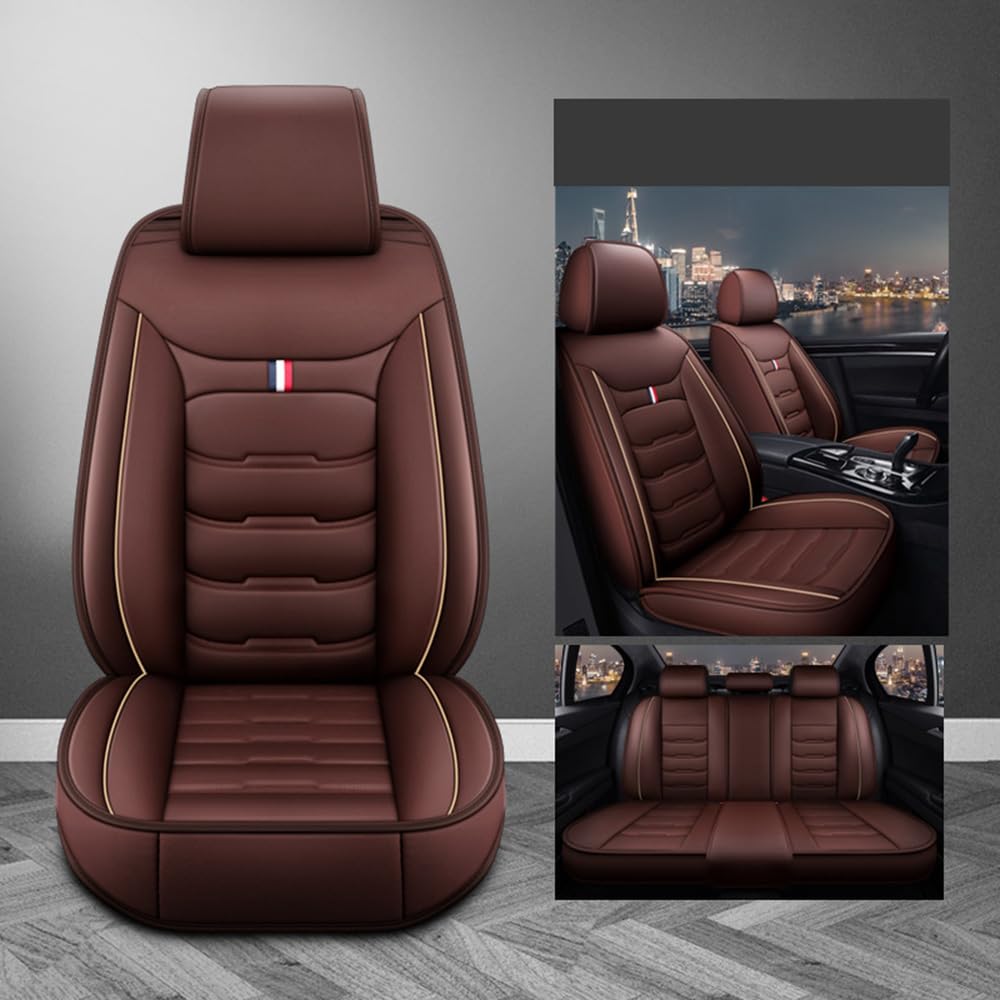 KLBVFDYAN 5Sitzer Leder Auto Sitzbezügesets Sets für Audi Q8 2018 2019 2020 2021 2022 2023 2024, Full Set Schützt den Sitzbezug Wasserdicht Verschleißfest Innenraum,A/Brown-A/without headrest von KLBVFDYAN
