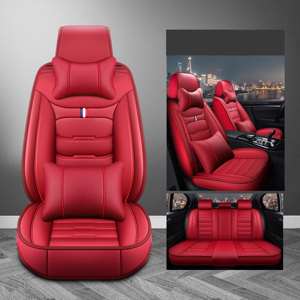 KLBVFDYAN 5Sitzer Leder Auto Sitzbezügesets Sets für Audi Q8 2018 2019 2020 2021 2022 2023 2024, Full Set Schützt den Sitzbezug Wasserdicht Verschleißfest Innenraum,A/Red-A/with headrest von KLBVFDYAN