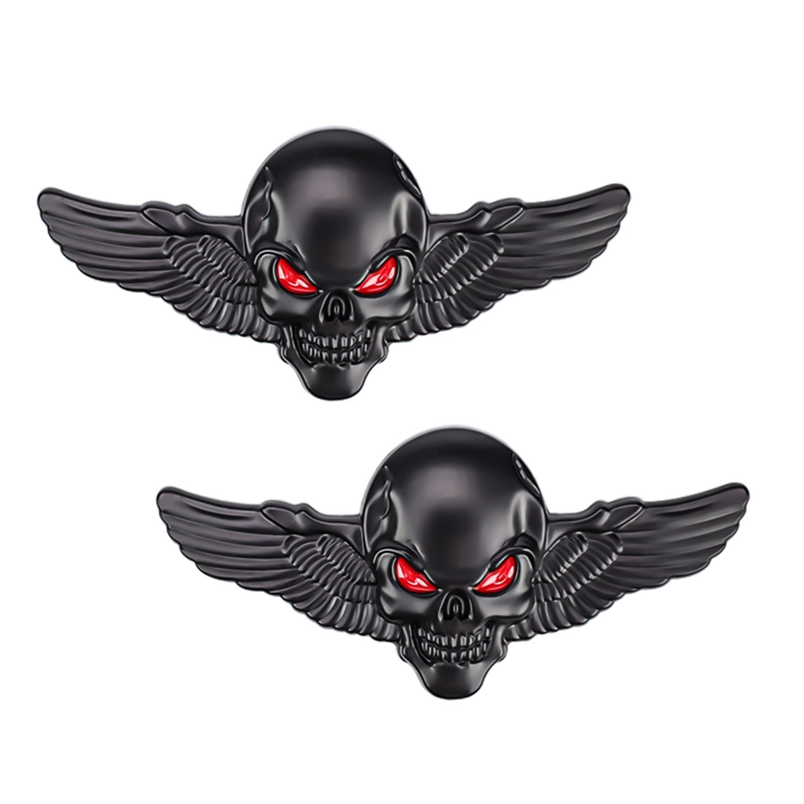 KLEHOPE Flügel Totenkopf Emblem Aufkleber, 2 Stück, Schädel Emblem Auto Aufkleber, 3D, Totenkopf Aufkleber, Schwarz, Selbstklebend, für Dekoration von Motorrädern, Autos, Helmen von KLEHOPE