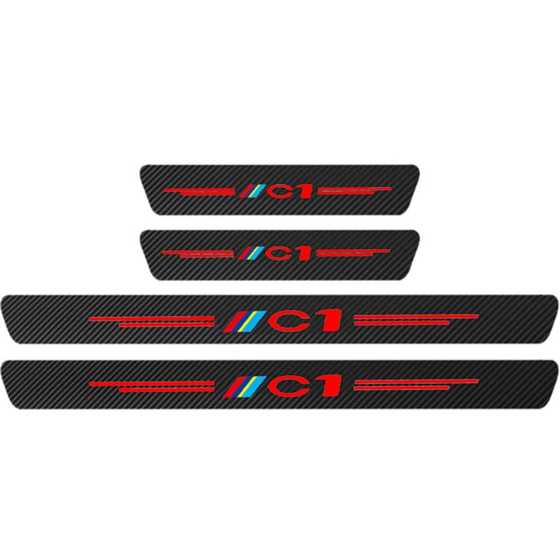 Auto Kohlefaser Einstiegsleisten Für Citr-oen C1 Tuning Zubehör 4 STÜCKE Auto Scuff Plate Türschwelle Sill Aufkleber,Red von KLHYWEN