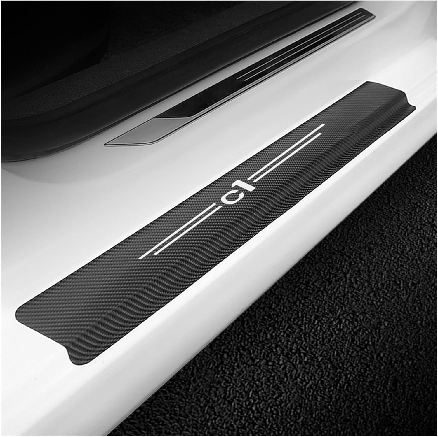 Auto Kohlefaser Einstiegsleisten Für Citr-oen C1 Tuning Zubehör 4 STÜCKE Auto Scuff Plate Türschwelle Sill Aufkleber,White von KLHYWEN