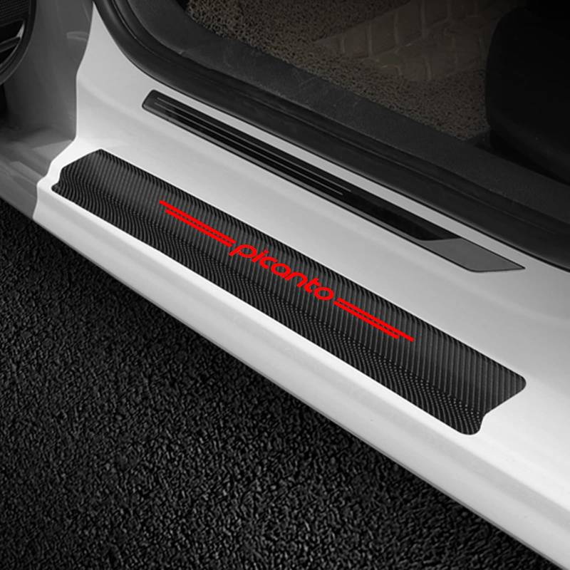 Auto Kohlefaser Einstiegsleisten Für Kia Picanto Tuning Zubehör 4 STÜCKE Auto Scuff Plate Türschwelle Sill Aufkleber,Red von KLHYWEN