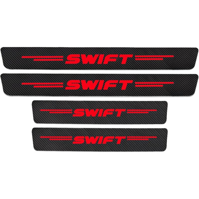 Auto Kohlefaser Einstiegsleisten Für Suz-uki Swift 2022 2021-2014 Tuning Zubehör 4 STÜCKE Auto Scuff Plate Türschwelle Sill Aufkleber,Red von KLHYWEN