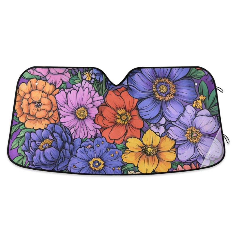 KLL Acesorios Para Carros Auto-Sonnenschutz, faltbar, UV-Schutz, 134 x 69 cm, Blumen, Orchidee, Pfingstrosen, Nelke, Violett von KLL