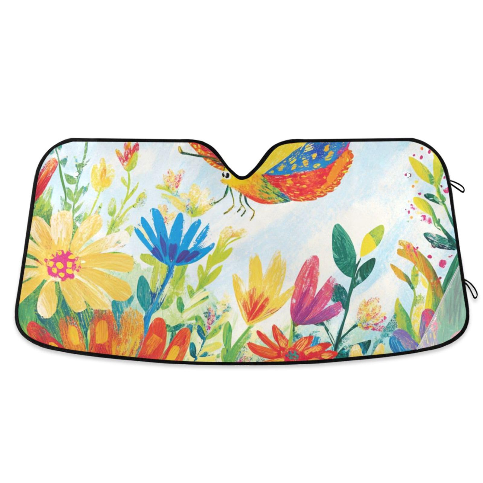 KLL Auto-Sonnenschutz, Windschutzscheibe, faltbar, Sonnenschutz, Tapasoles, Para Carro, 144 x 80 cm, Schmetterling Chic Blumen von KLL