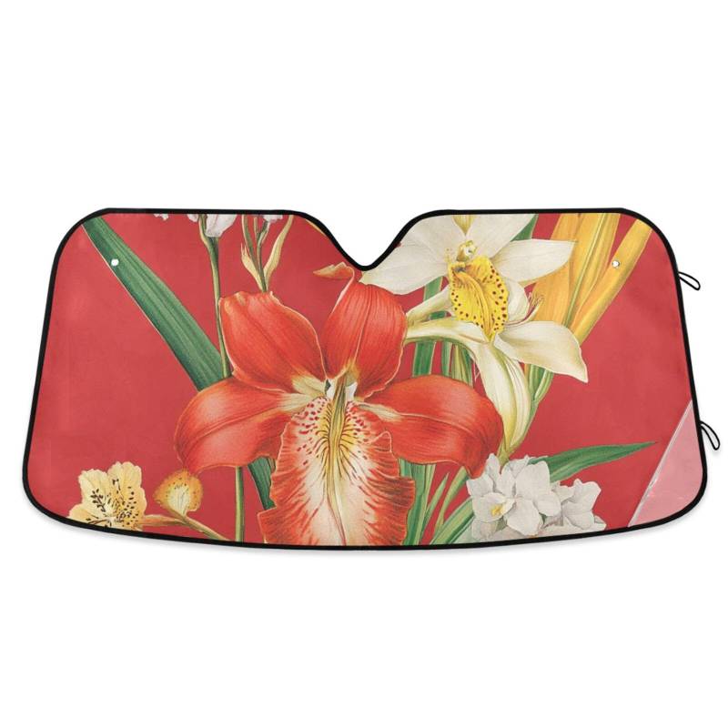 KLL Auto-Sonnenschutz, faltbar, reflektierend, für den Innenbereich, 134 x 59 cm, Blumenmuster, Orchidee, Canna Rot von KLL