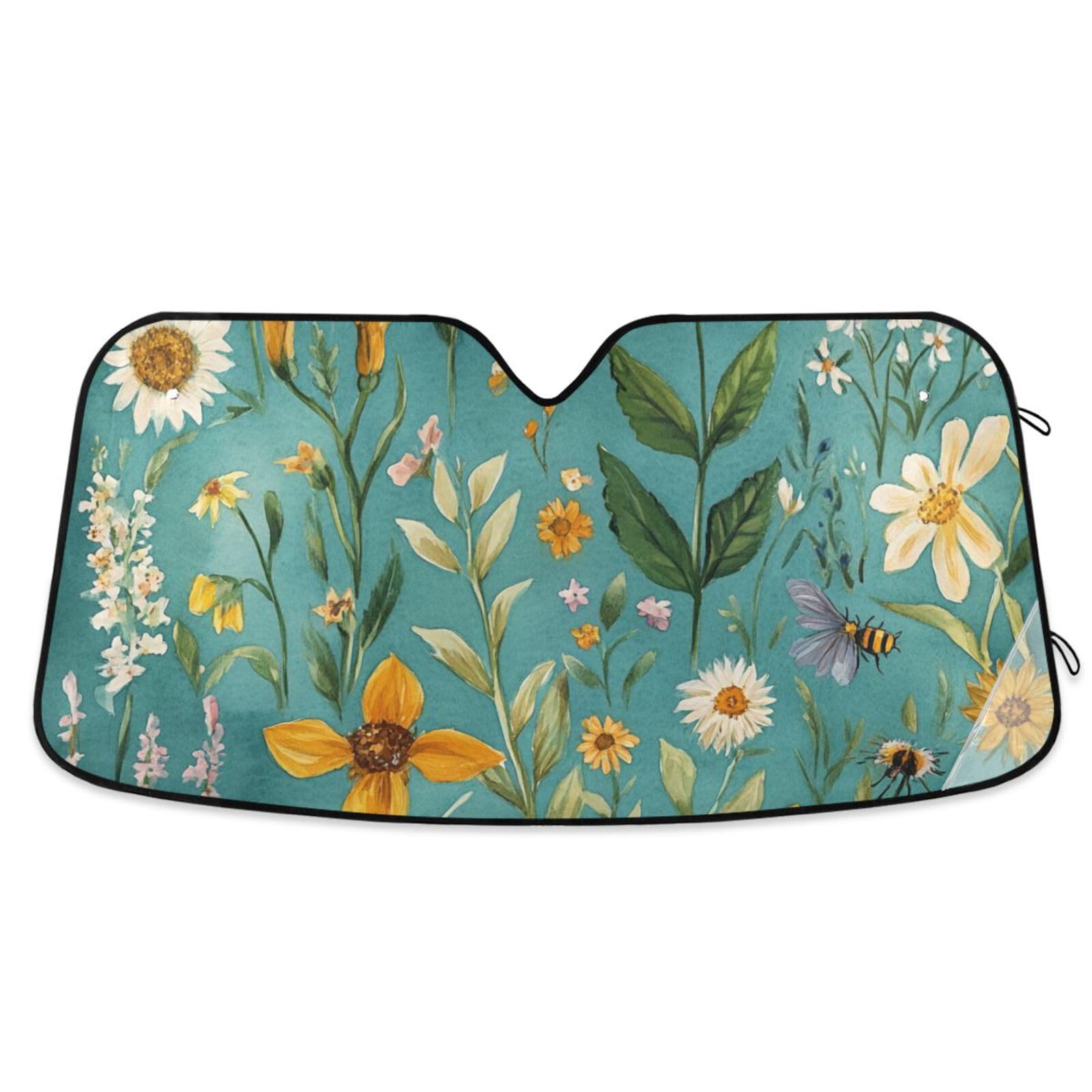 KLL Sonnenschutz für Auto, faltbar, Sonnenschutz, Tapasoles Para Carro, 140 x 70 cm, Rose Sunflower Teal von KLL