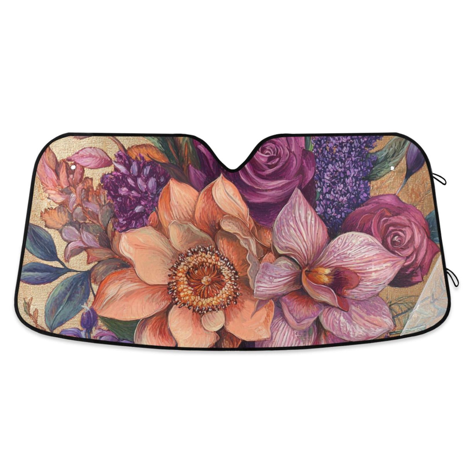 KLL Sonnenschutz für Auto, faltbar, reflektierend, Sonnenschutz, Viseras para el sol para carros, 144 x 80 cm, Blumen, Orchidee, Lavendel, Roségold von KLL