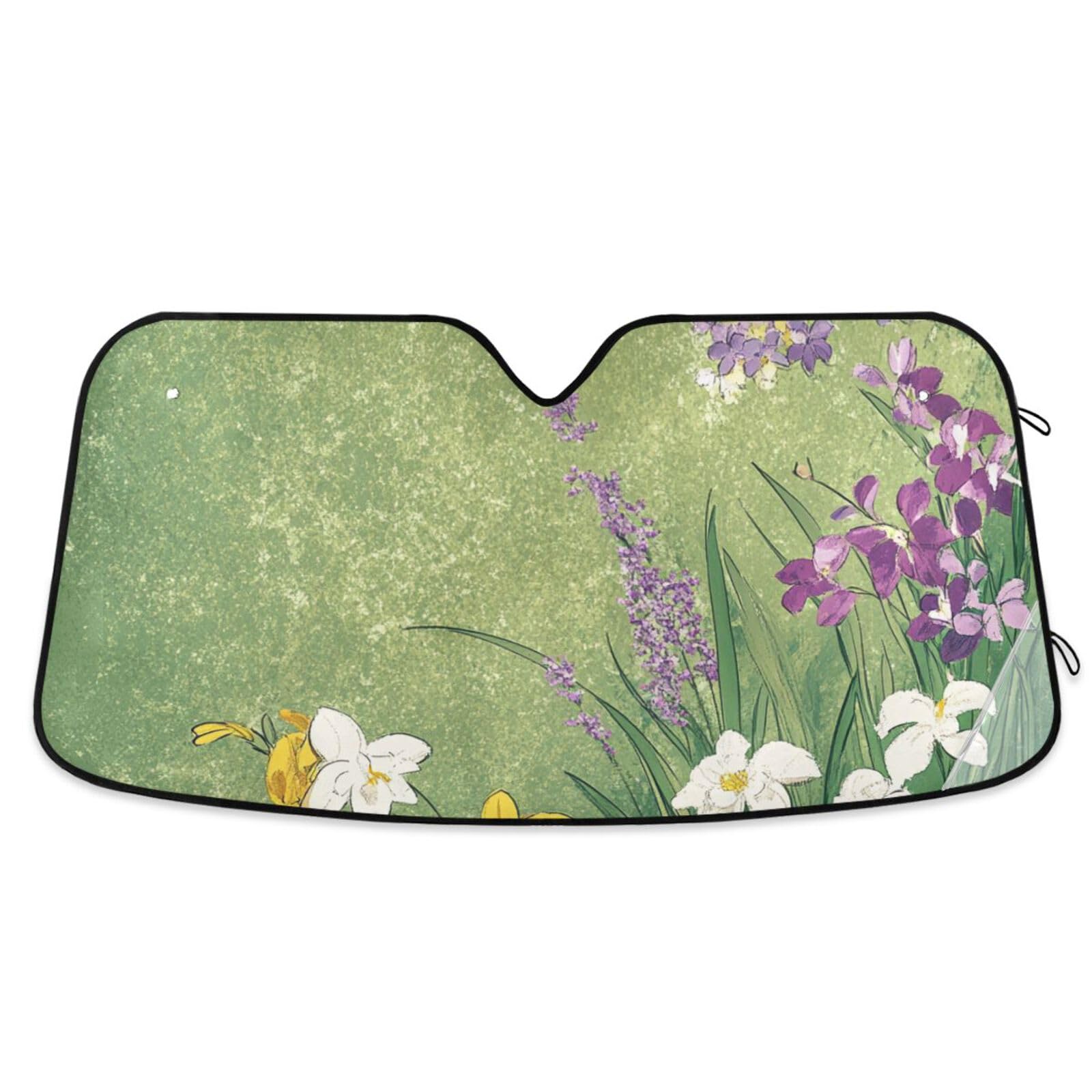 KLL Sonnenschutz für Auto, faltbarer Sonnenschutz, Viseras para el sol para carros, 144 x 80 cm, Orchidee, Lavendelgrün von KLL