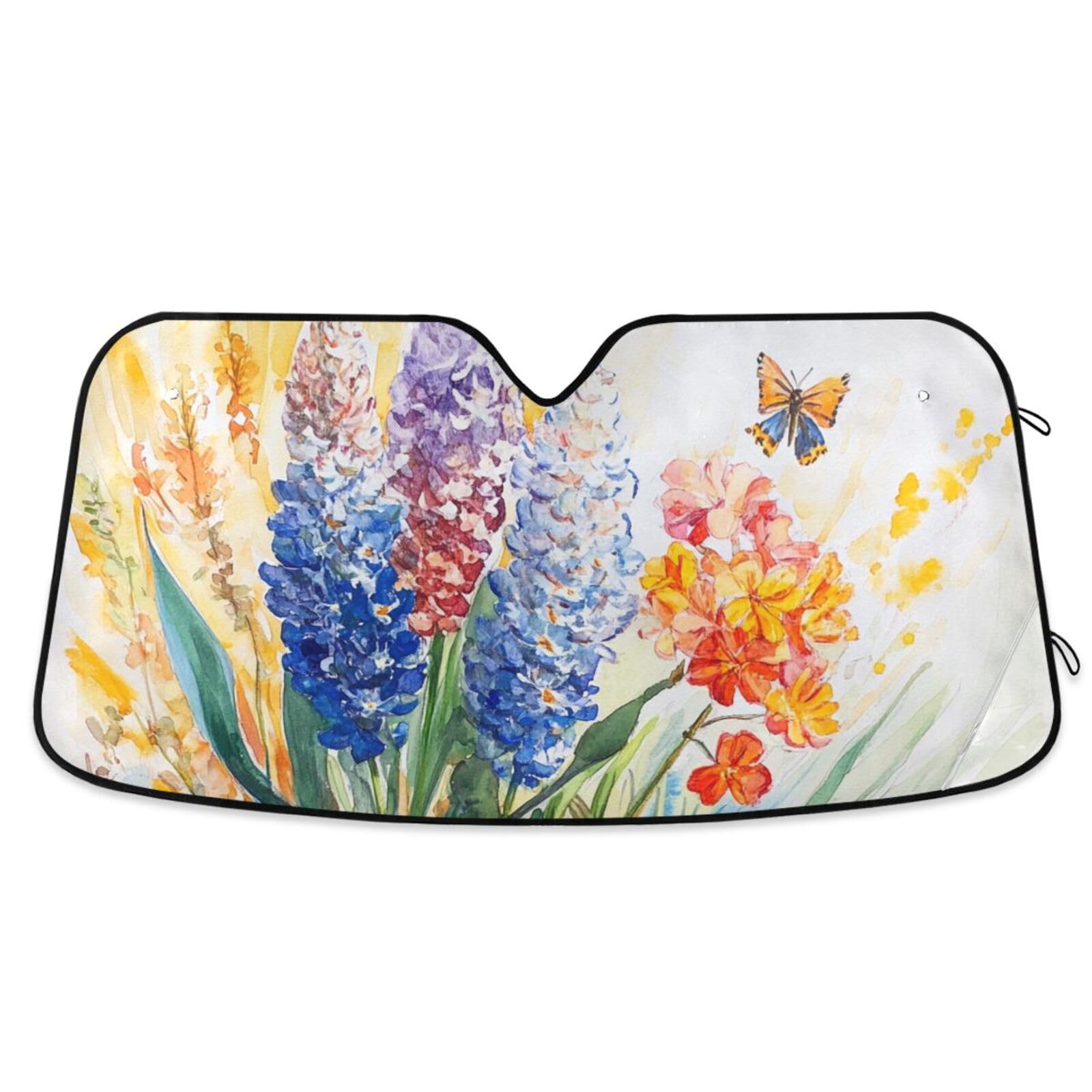 KLL Visier für Auto-Windschutzscheibe, faltbar, Sonnenschutz, Zubehör, Para Coches, 134 x 59 cm, Hyazinthen, Orchidee, Schmetterlinge, Bienen von KLL