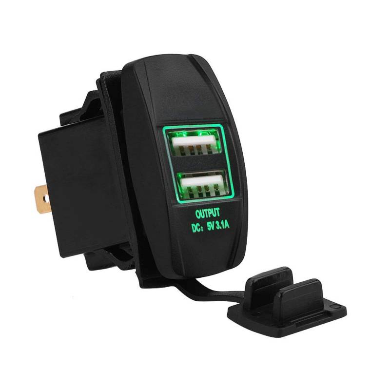 KLLJRFW Auto-USB-Netzteil, Auto-USB-Netzteil, wasserdicht, Dual-USB-Anschlüsse, Auto-Ladegerät, Steckdose, Netzteil mit LED (Green) von KLLJRFW