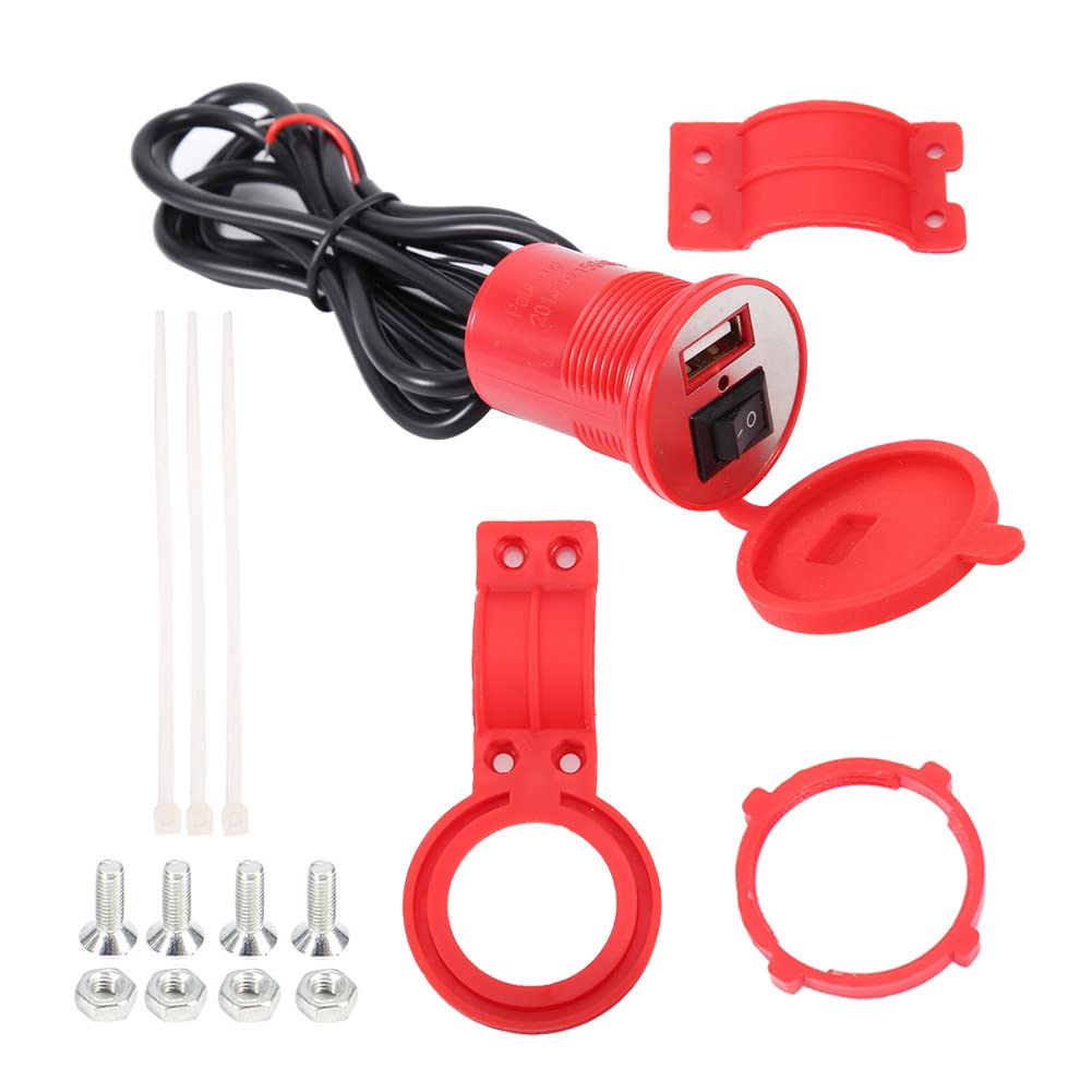 KLLJRFW Motorrad-Lenker-Telefonhalter, wasserdichter USB-Ladeadapter, DC 12 V, Motorrad-USB-Telefon-Netzteil (Red) von KLLJRFW