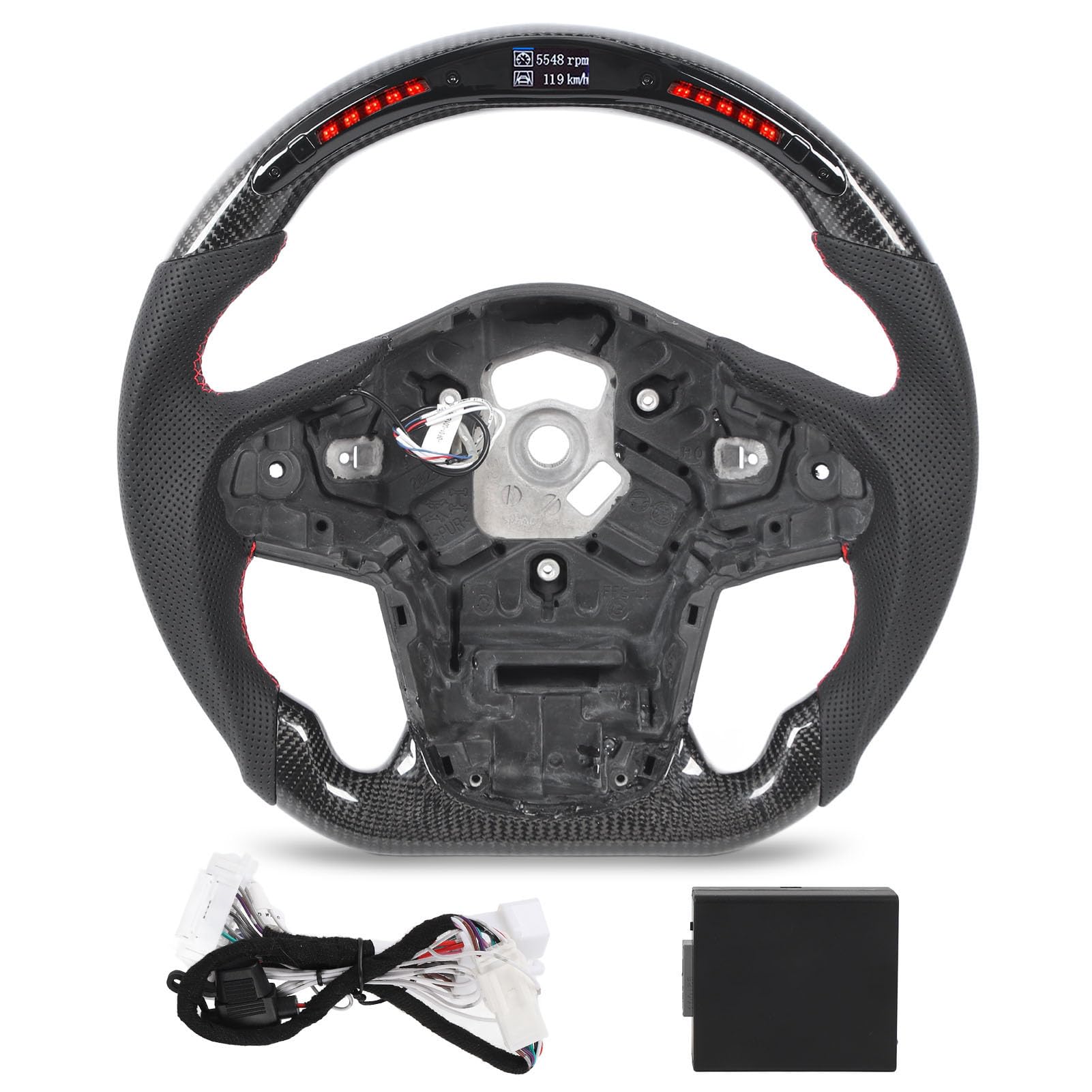 KLLJRFW Racing Wheel LED-Anzeige Schaltlichter Carbonfaser-Lenkrad Perforiertes Leder-Automobillenkrad Kompatibel mit GR Su Pra A90 J29 2020 bis 2024 von KLLJRFW