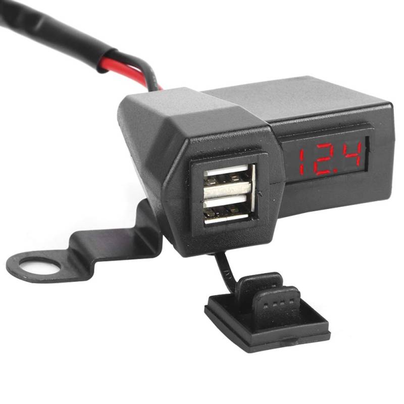 KLLJRFW Universal-Motorrad-Dual-USB-Ladebuchsen-Adapter mit Voltmeter-Anzeige, Hochgeschwindigkeits-Laden im Freien für Motorräder (Red Light) von KLLJRFW