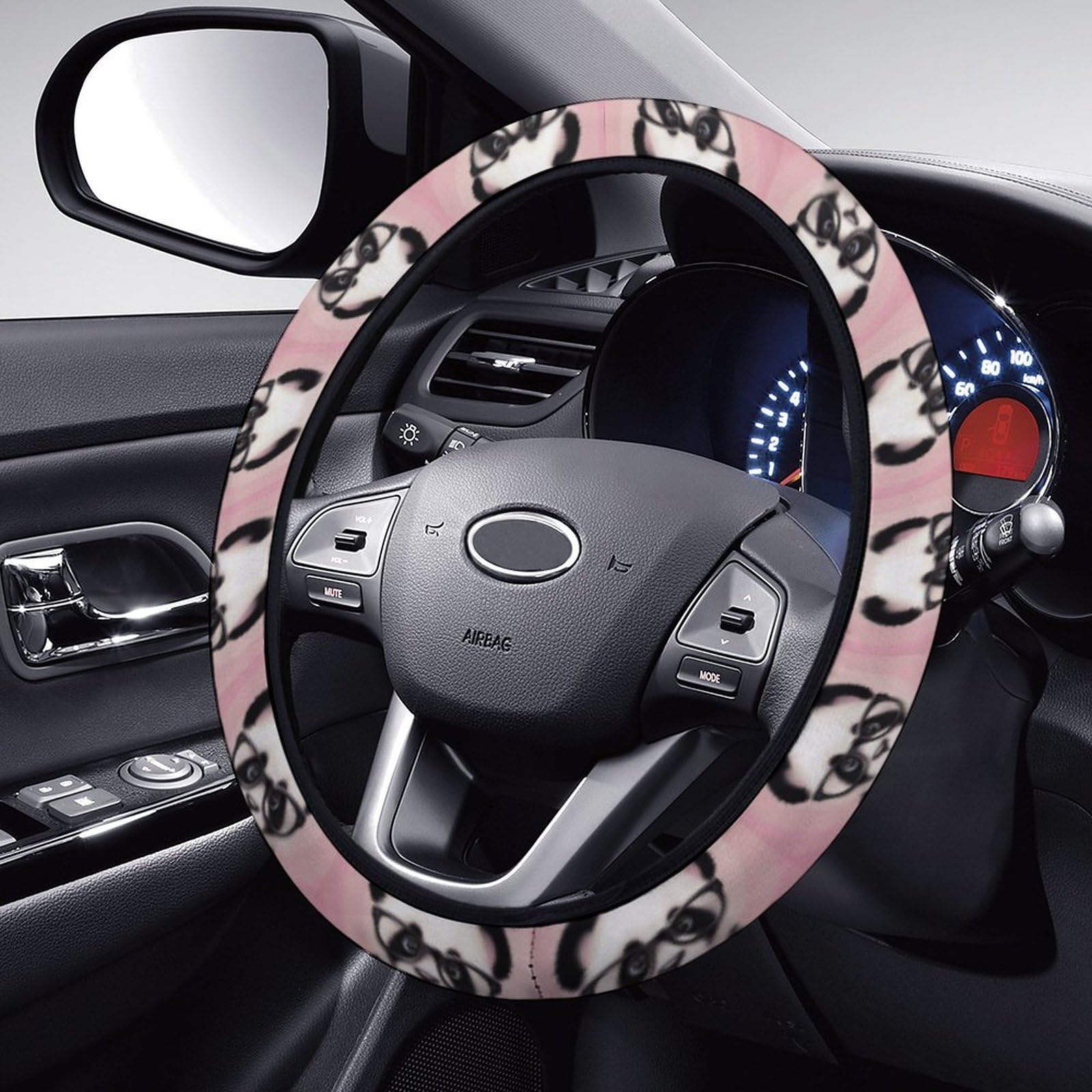 Baby Panda mit Brille Auto Elastische Stretch Lenkradabdeckung Universal 15 Zoll Fahrzeug Lenkradabdeckungen Neuheit Autos Innenzubehör für Männer Frauen Auto Schutzhülle von KLOPH