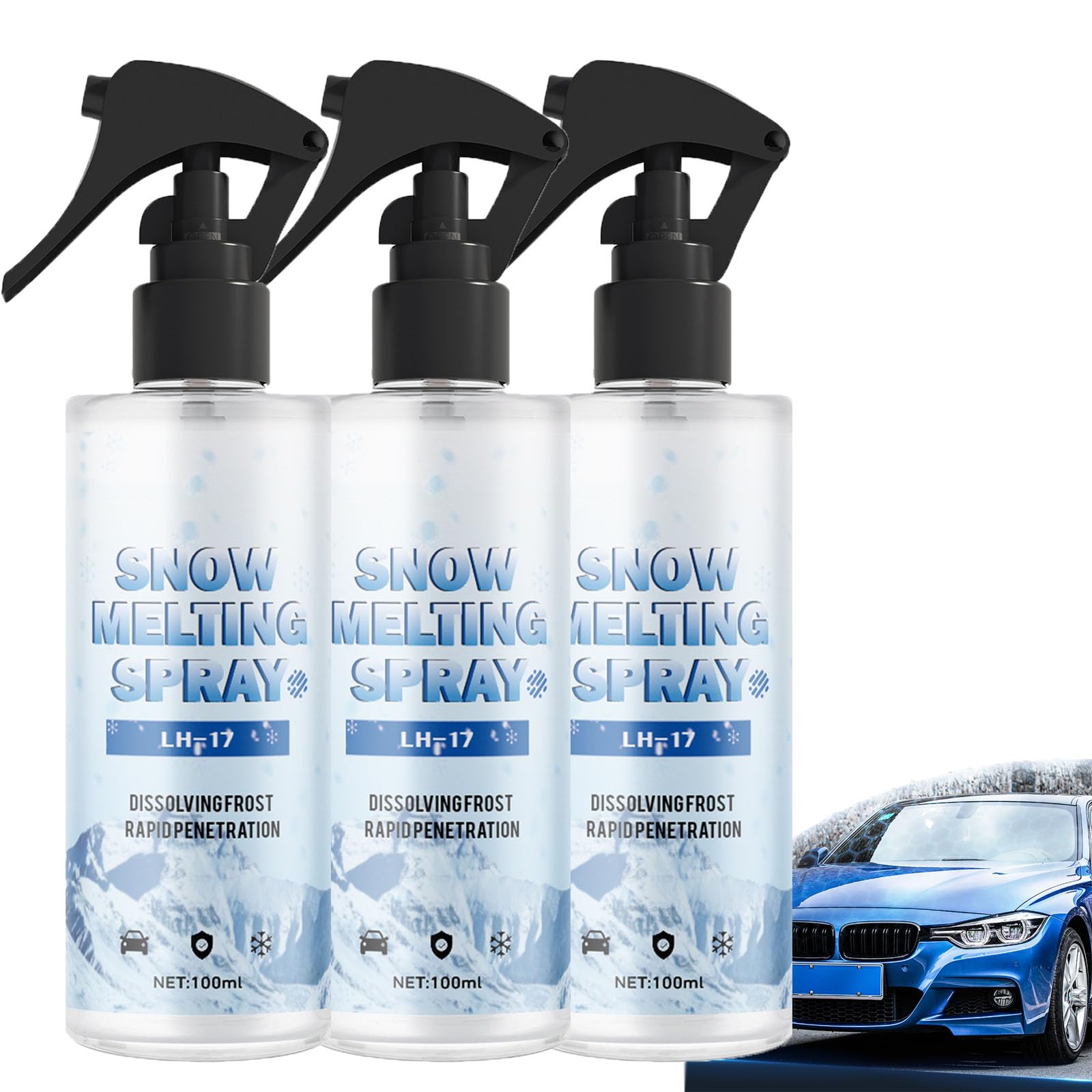 Car & Refrigerator De-Icing and Snow Spray,Snow Melting Spray for Car,Deicer Spray for Car Windshield,De-Icer Spray,Melting Ice & Snow Remover Car,Quick De-Icing,Prevent Freezing (3PCS) von KLOUYHTY