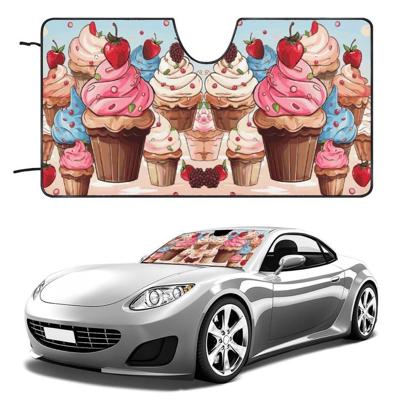 Auto-Sonnenschutztafel, Cupcakes und Eiscreme-bedruckte Windschutzscheiben-Abdeckungen, Auto-Windschutzscheiben-Sonnenschutz ist perfekt für die meisten kompakten Autos von KLSVTMEA