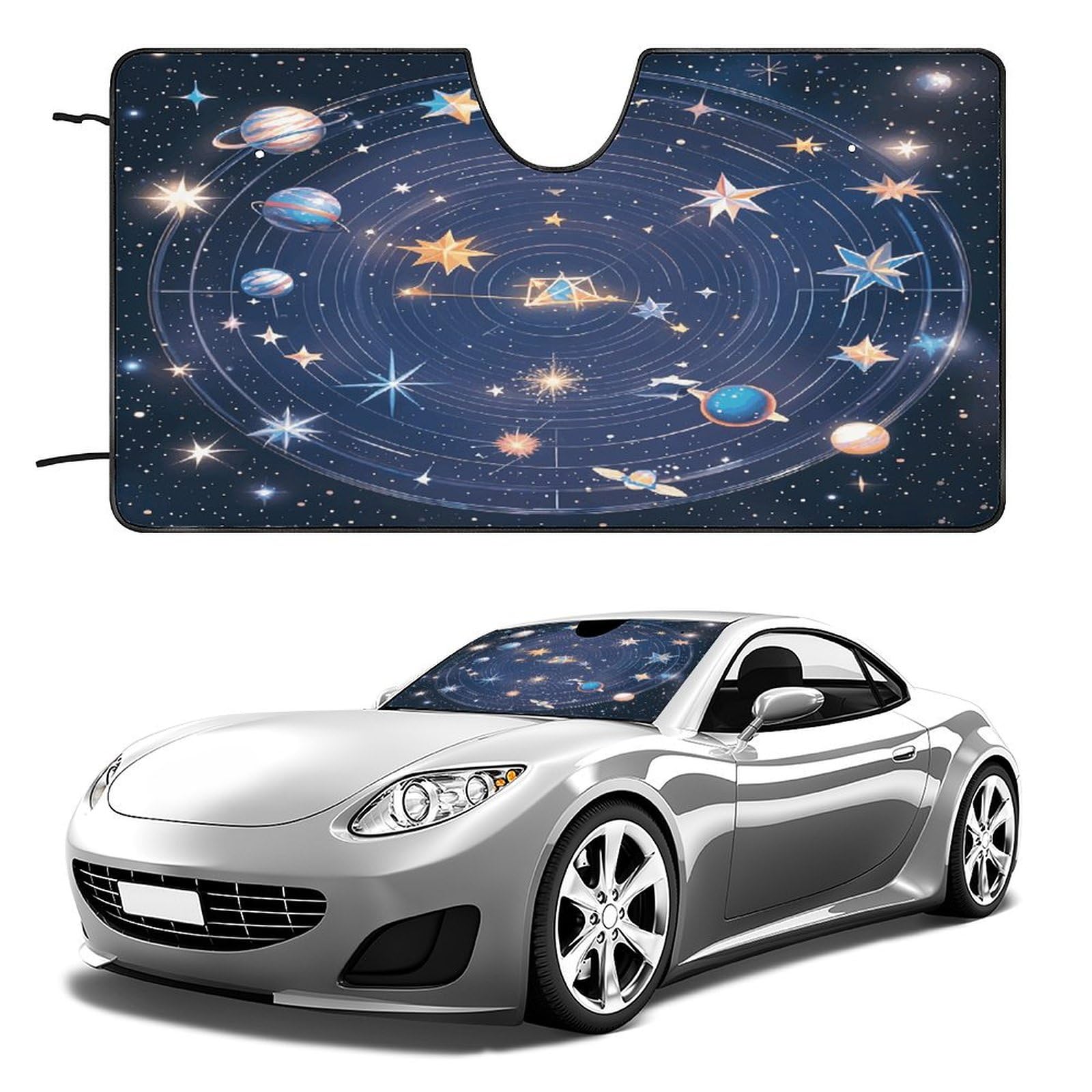 Auto-Sonnenschutztafel, Sternbilder, kosmische Galaxien, bedruckte Outdoor-Windschutzscheibenabdeckungen, Auto-Windschutzscheiben-Sonnenschutz sind perfekt für die meisten kompakten Autos von KLSVTMEA