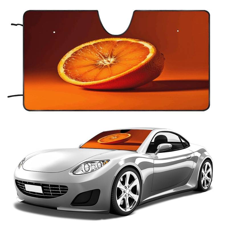 Auto-Sonnenschutztafel, halbe orange bedruckte Windschutzscheiben-Abdeckungen, Auto-Windschutzscheiben-Sonnenschutz ist perfekt für die meisten kompakten Autos von KLSVTMEA