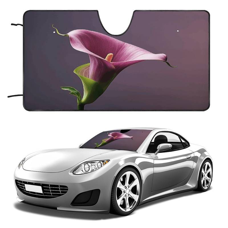 Auto-Sonnenschutztafel, violette Calla-Lilie, bedruckte Outdoor-Windschutzscheibenabdeckungen, Auto-Windschutzscheiben-Sonnenschutz ist perfekt für die meisten kompakten Autos von KLSVTMEA