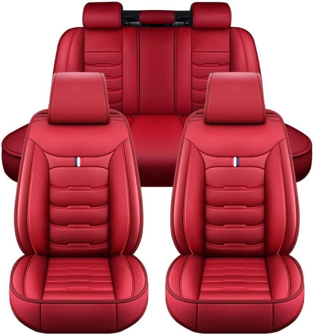 KLUEES Leder Auto Sitzbezüge Für Seat Altea 2013-2025,Verschleißfester Vorne Hinten Sitzschutz Sets,Bequem Atmungsaktiv Full Set Sitzbezug,Auto Innenraum,F/Red von KLUEES