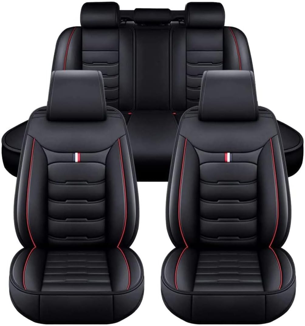 KLUEES Leder Auto Sitzbezüge Für Seat Arona 2017-2025,Verschleißfester Vorne Hinten Sitzschutz Sets,Bequem Atmungsaktiv Full Set Sitzbezug,Auto Innenraum,B/Black red von KLUEES