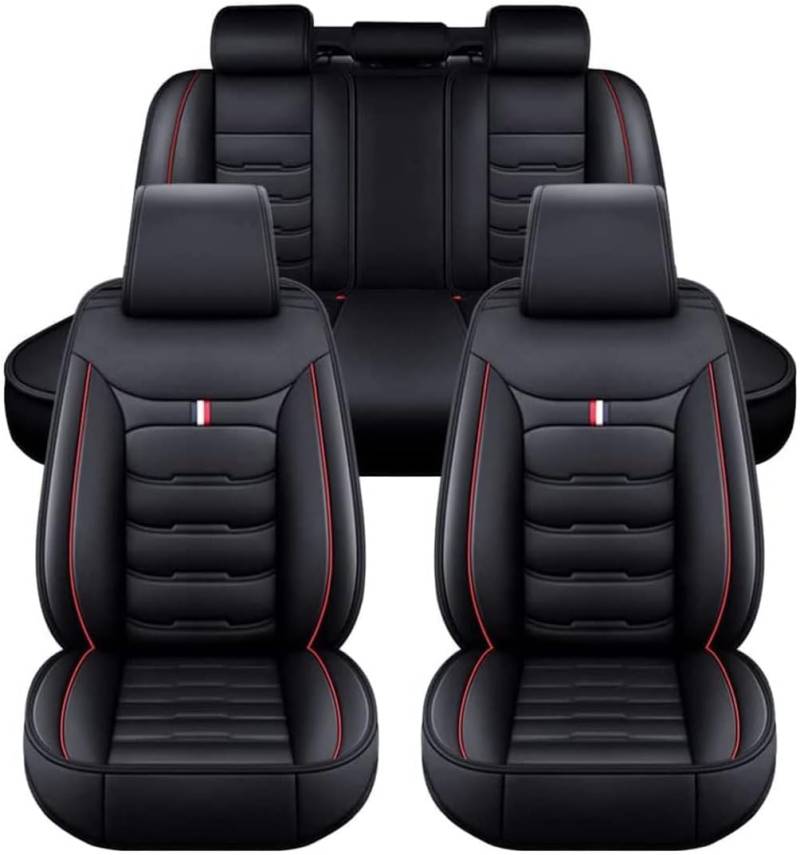 KLUEES Leder Auto Sitzbezüge Für Seat Arona 2017-2025,Verschleißfester Vorne Hinten Sitzschutz Sets,Bequem Atmungsaktiv Full Set Sitzbezug,Auto Innenraum,B/Black red von KLUEES