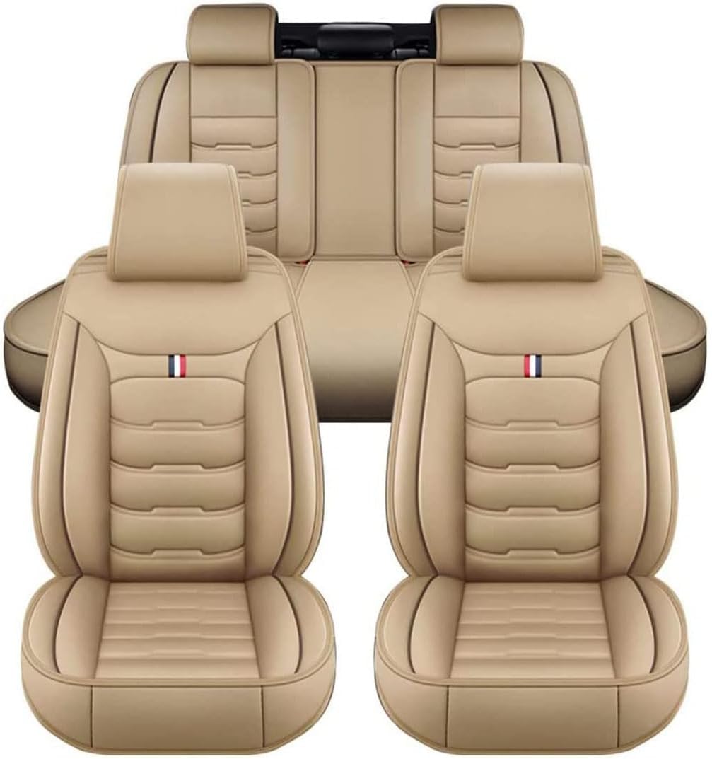 KLUEES Leder Auto Sitzbezüge Für Toyota Tercel 2012-2025,Verschleißfester Vorne Hinten Sitzschutz Sets,Bequem Atmungsaktiv Full Set Sitzbezug,Auto Innenraum,E/Beige von KLUEES