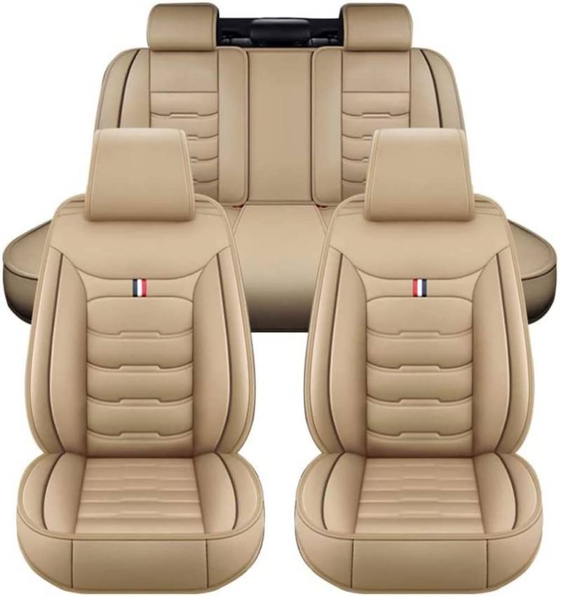 KLUEES Leder Auto Sitzbezüge Für Toyota Tercel 2012-2025,Verschleißfester Vorne Hinten Sitzschutz Sets,Bequem Atmungsaktiv Full Set Sitzbezug,Auto Innenraum,E/Beige von KLUEES