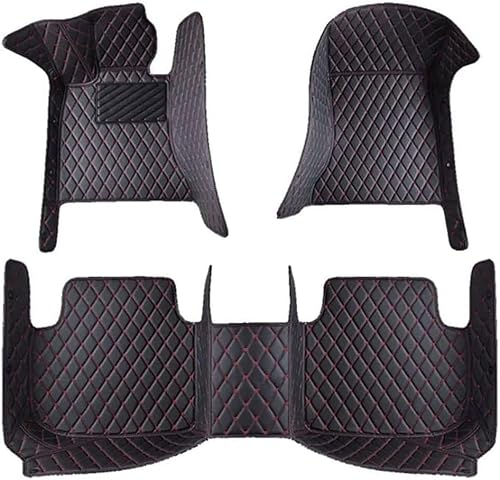 Leder Auto Fußmatten Für Sharan (7N) 2.Gen 7seats 2012-2024,Allwetter rutschfeste Tragen Schutz Fussmatten,Vorne Hinten Fußmatten Teppich Set,Auto Zubehör,C/Black-red von KLUEES