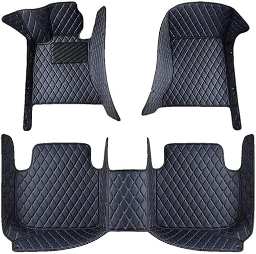 Leder Auto Fußmatten Für Sharan (7N) 2.Gen 7seats 2012-2024,Allwetter rutschfeste Tragen Schutz Fussmatten,Vorne Hinten Fußmatten Teppich Set,Auto Zubehör,D/Black-Blue von KLUEES