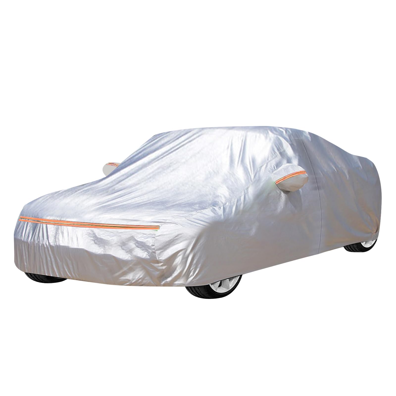 Autoabdeckung Wasserdicht Sonnenschutz, Autoschutzhülle Anti-Scratch Staub Wetterfeste, Auto Abdeckplane mit Reißverschluss und Baumwollfutter, für SUV/Schrägheck/Limousine (Silber+orange, 2L) von KMDZDZGS