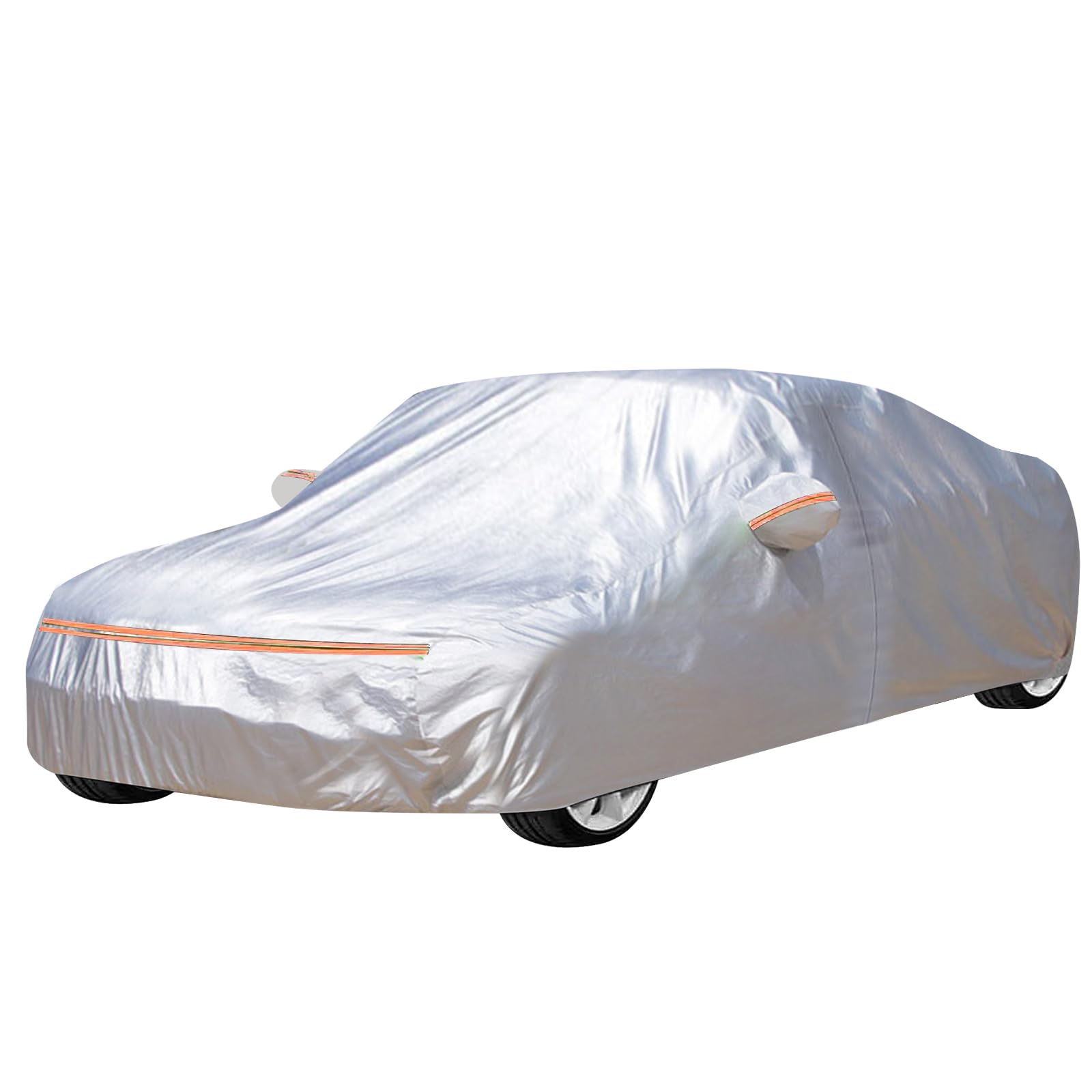 Autoabdeckung Wasserdicht Sonnenschutz, Autoschutzhülle Anti-Scratch Staub Wetterfeste, Auto Abdeckplane mit Reißverschluss und Baumwollfutter, für SUV/Schrägheck/Limousine (Silber+orange, 3XXL) von KMDZDZGS