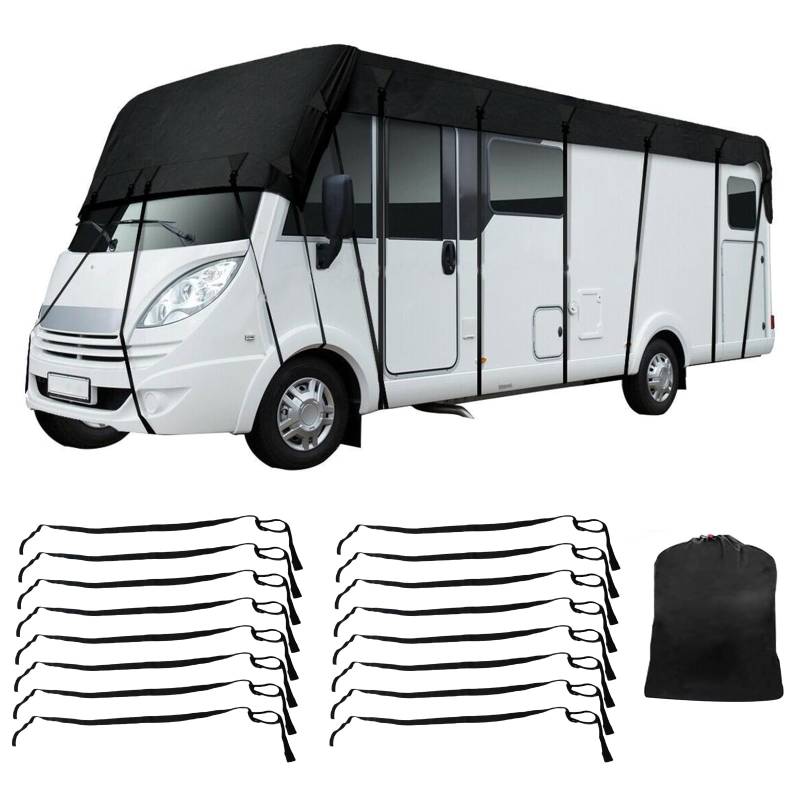 wasserdichte Schutzhülle für Wohnwagendach, Wohnmobil Abdeckplane 210D Oxford-Stoff, universelle Sonnenschutzplane für Wohnmobile, Caravan-Schutzdachplane mit winddichtem Seil (Schwarz, 12 x 3 m) von KMDZDZGS