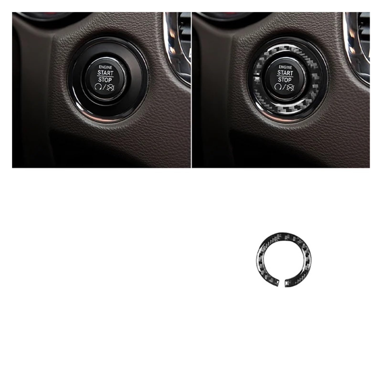 KMLONG One Key Start Circle Panel Trim-Aufkleber, passend for Dodge, Durango 2011–2013, Kohlefaser-Abdeckung, Auto-Innenzubehör, dekorative Aufkleber Start-Stopp-Knopf-Dekor(Black) von KMLONG