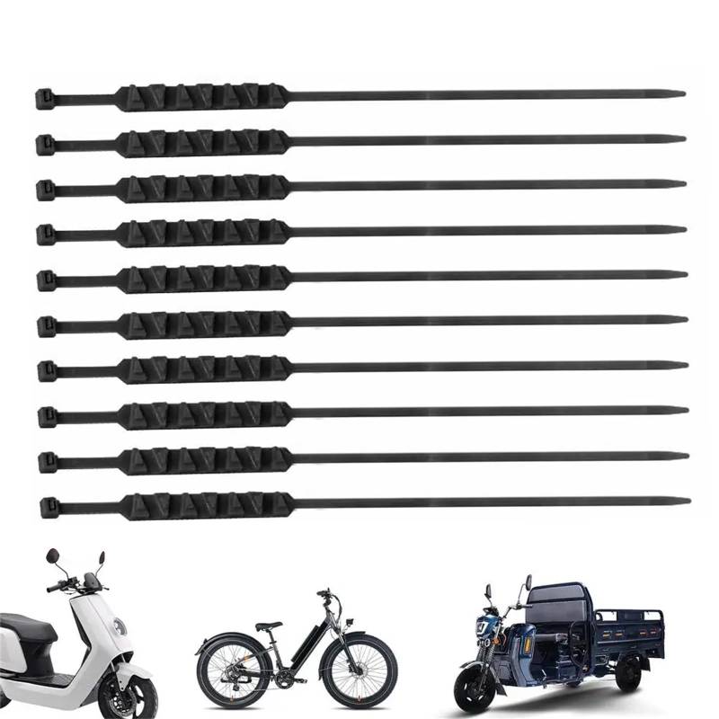 10 Stück Motorradreifen-Antirutschkette, Kältebeständige Nylon-Anti-Schlupf-Bindungen，Reifen-Rollgürtel, Winter-Schnee-Schlamm-Antirutsch, geeignet für Motorrad, Fahrrad, Elektroauto (Schwarz) von KMQRDZi