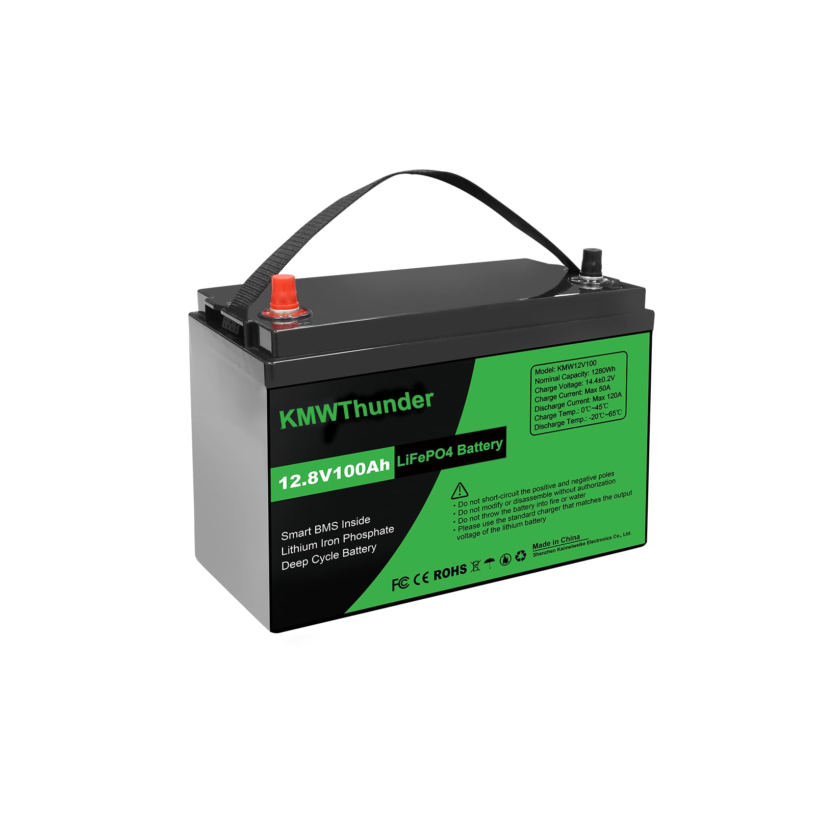 KMWThunder LiFePO4 12v 100Ah 1280Wh Lithium-Batterie mit Niedertemperatur-BMS-Schutz, bis zu 15000 Zyklen Lithium-Eisen-Phosphat-Batterie, für den Einsatz in Wohnmobilen, Camping-Anwendungen, Boot von KMWThunder